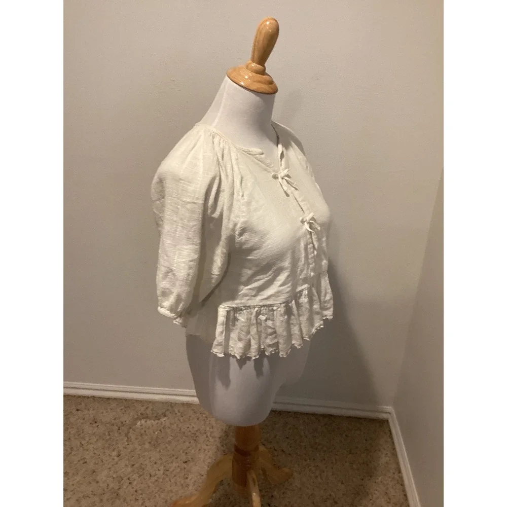 Zara Girls White Tie Front Puff Sleeve Peplum Blouse Size 13-14 CM‎ 164